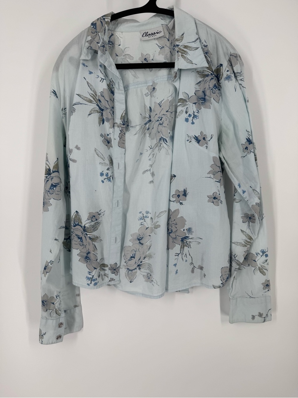 Classic Women's Light Blue Floral Button-Down Shirt